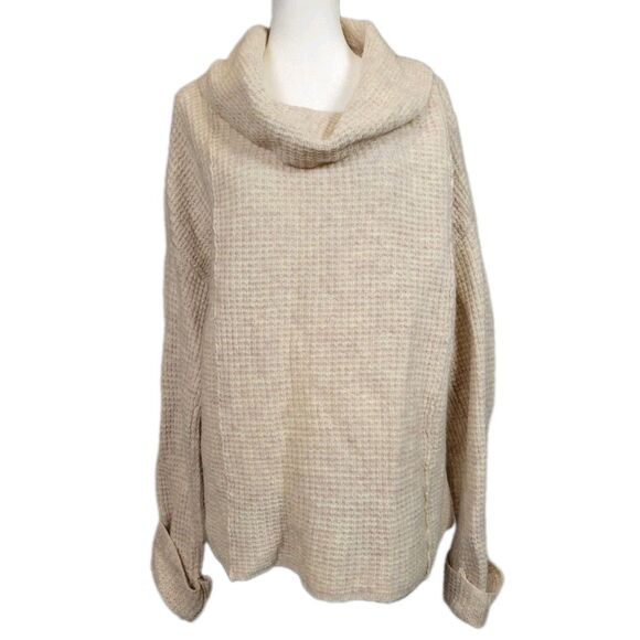 Free People Sidewinder Wool Waffle Knit Pullover Sweater Womens Large Oatmeal - Picture 1 of 8